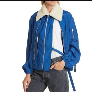 Helmut Lang Genuine Shearling Collar Bomber Jacket